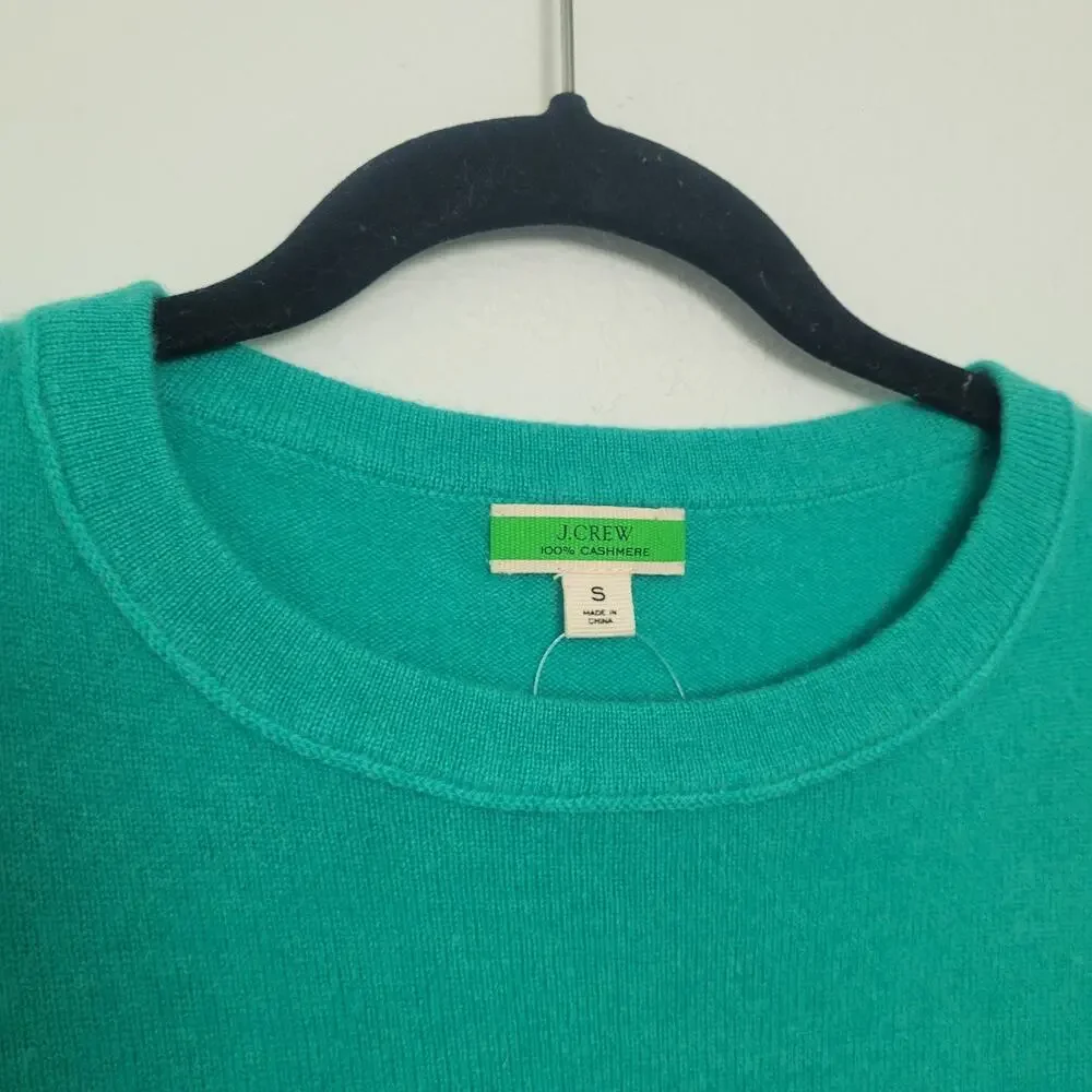 NWT J Crew 100% Cashmere T Shirt Sweater Size S Aqua Green Preppy Office Twee